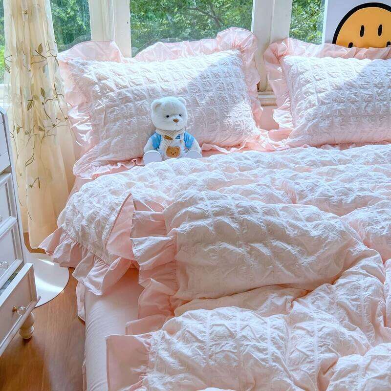 3pcs Korean lace Bedding set seersucker Duvet Set 1*Duvet Cover + 2*Pillowcase, Without Corefor bedroom guest room H260312