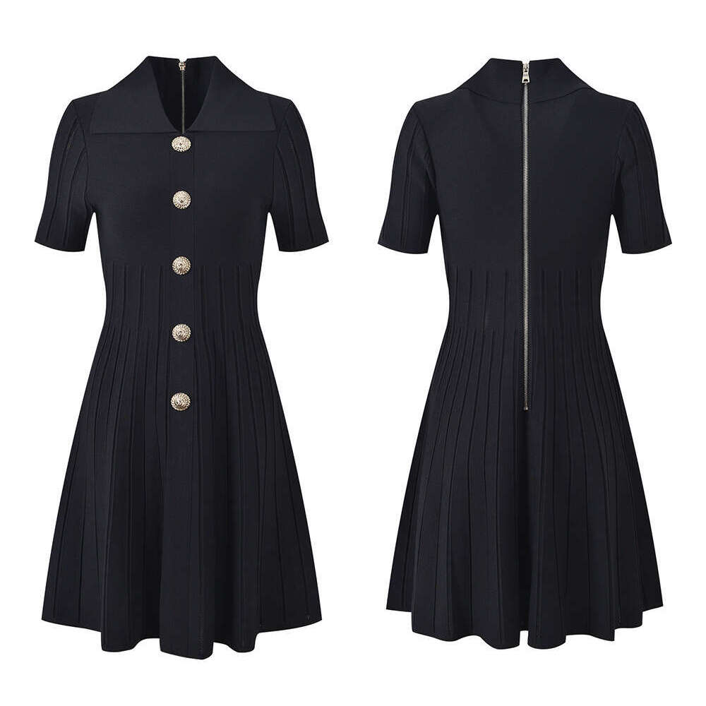 2026 Spring and Summer New A14 Polo Collar Single breasted Dress Fashionable and Elegant Commuter Tight A-line Short Skirt at Waist