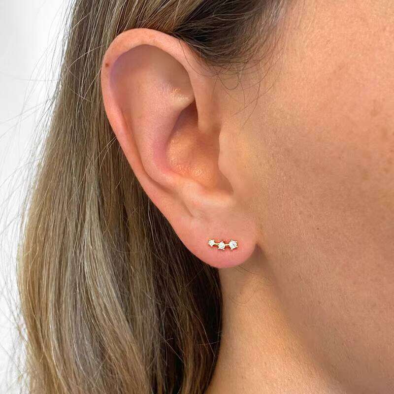 Sterling Sier hip-hop moissanite Triple Small Stud Earrings Jewelry