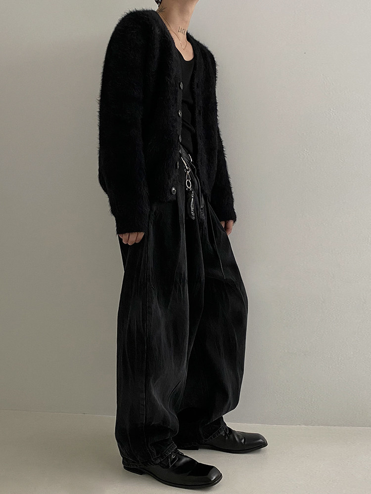 MRCYC Mink Wool Vneck Knitted Cardigan Jacket for Men Autumn Korean Style Casual Loose Fit Versatile Sweater for Outdoor Wear 240918