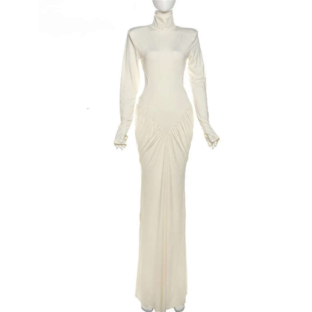 Nsauye Fashion Elegant Pullover Sexy Long Sleeve Club Evening Party Maxi Women Turtleneck 2025 Cut Out Dress C260312