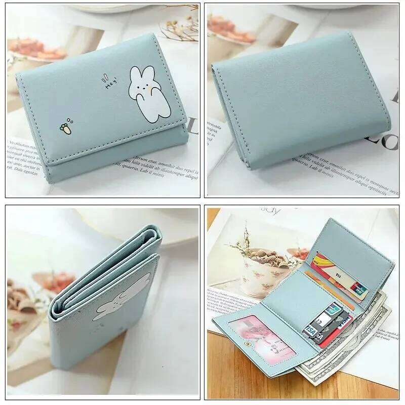 2024 Women Short Cute Small Wallet with Hasp ID Bank Card Holder for Student Girl Coin Purse Ladies Wallets Cartoon Bag Pink