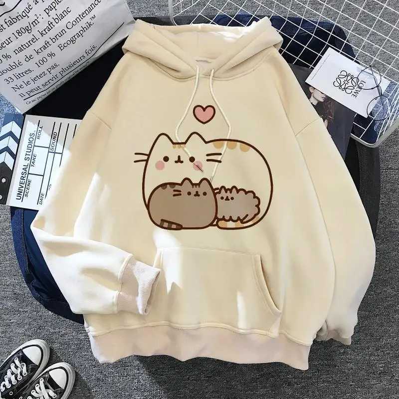 Womens cat hooded sweatshirt 2024 cartoon costume Korean Harajuku Kawai style oversized M260312
