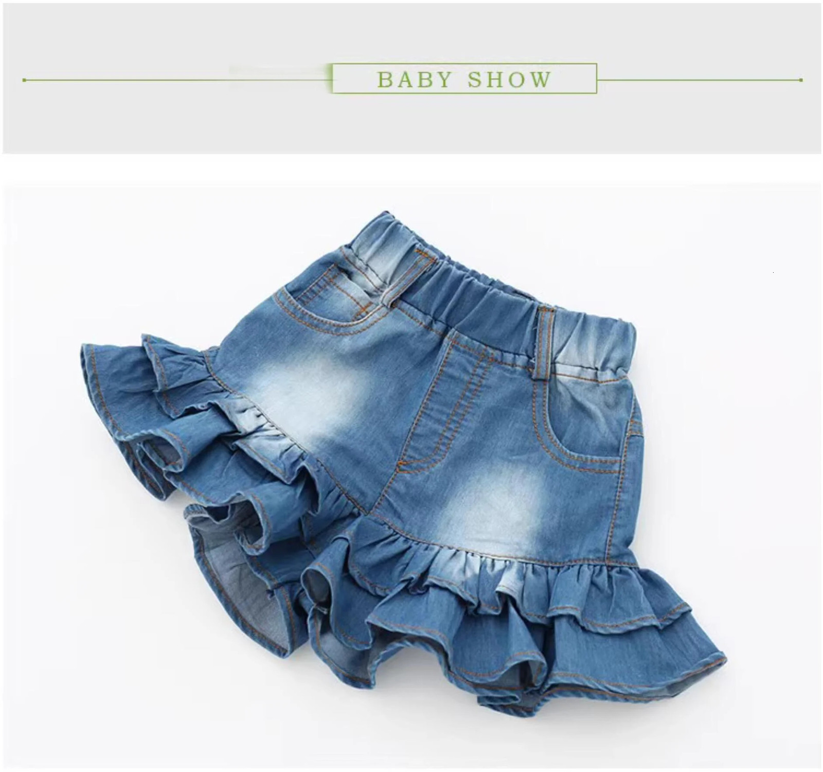 Girls Denim Shorts 2 Layers Ruffles Lace Teenage Girl Jeans Kids Workout Fashion Skirt Summer Beach Sports Short Pants 260311