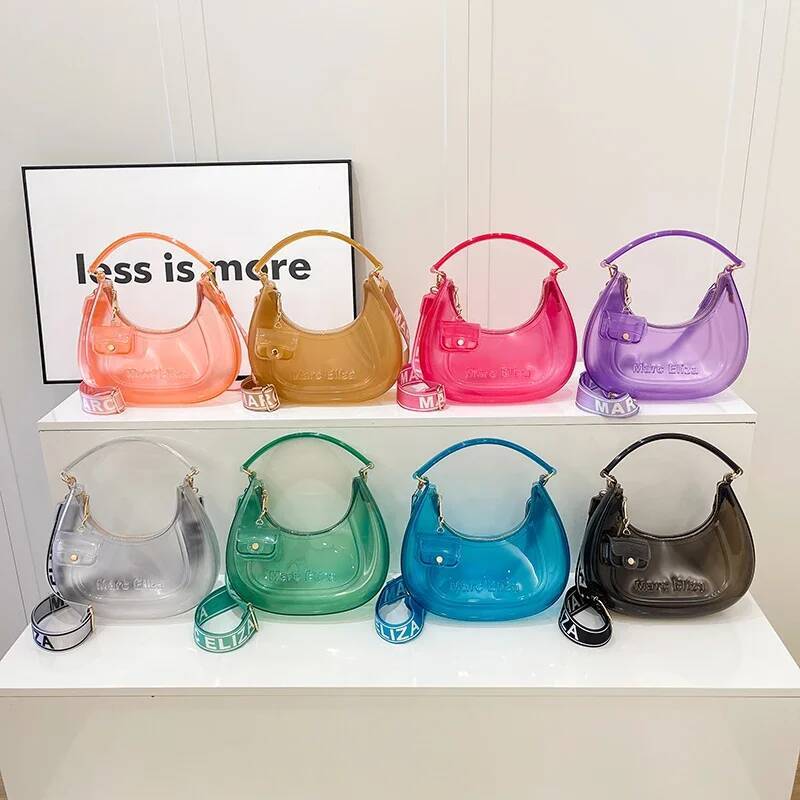 Fashion Half Moon Shoulder For Women 2025 Summer Waterproof PVC Transparent Crossbody Bag 8 Colors Jelly Mobile Phone Purse
