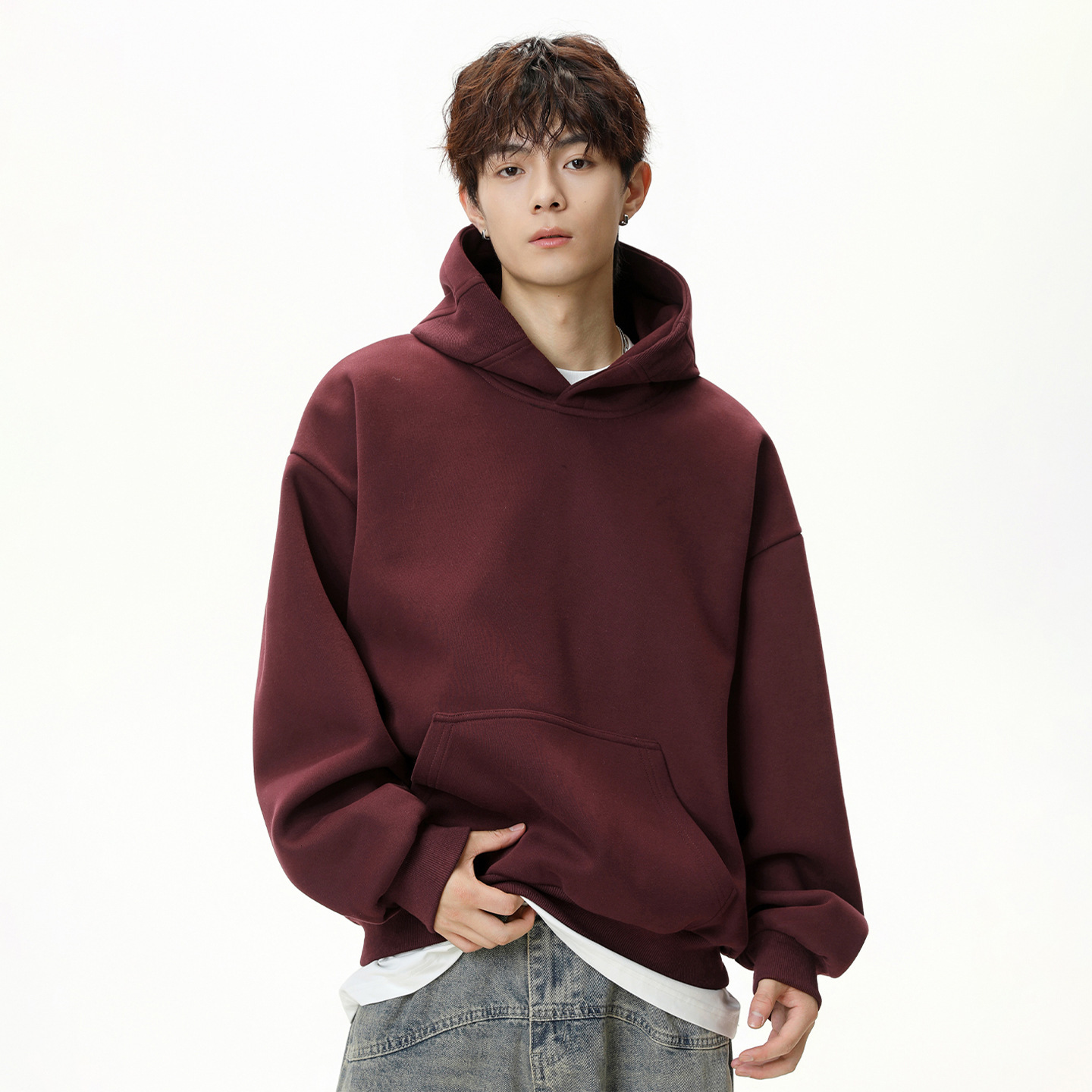 380g Heavyweight Designer Hoodie Basic Patchwork Hoodie Autumn Short Boxy Trendy Loose Solid Color Style Hoodie