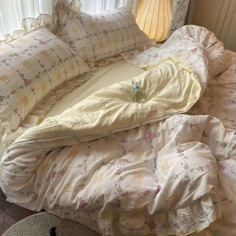 Korean Princess Duvet Skin Friendly Wash Cotton Bedding Of Four Pieces Lace Bedin Set Bed Sheets Comforter Cover H260312