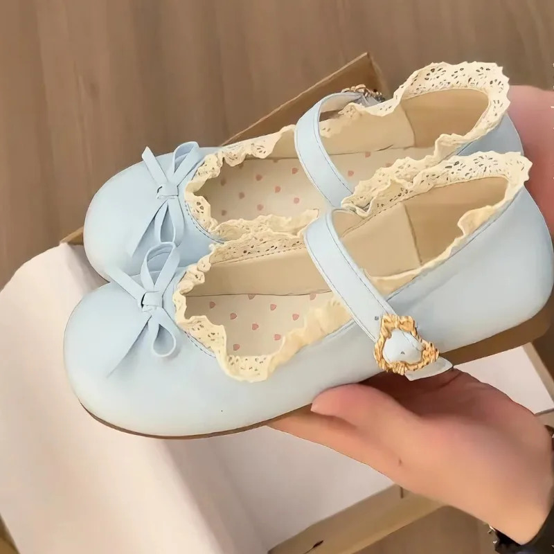 Womens Fashion Single Shoes Spring Round Head Shallow Mouth Butterfly Knot Metal Buckle Soft Sole Non-slip Flat Shoes 260227