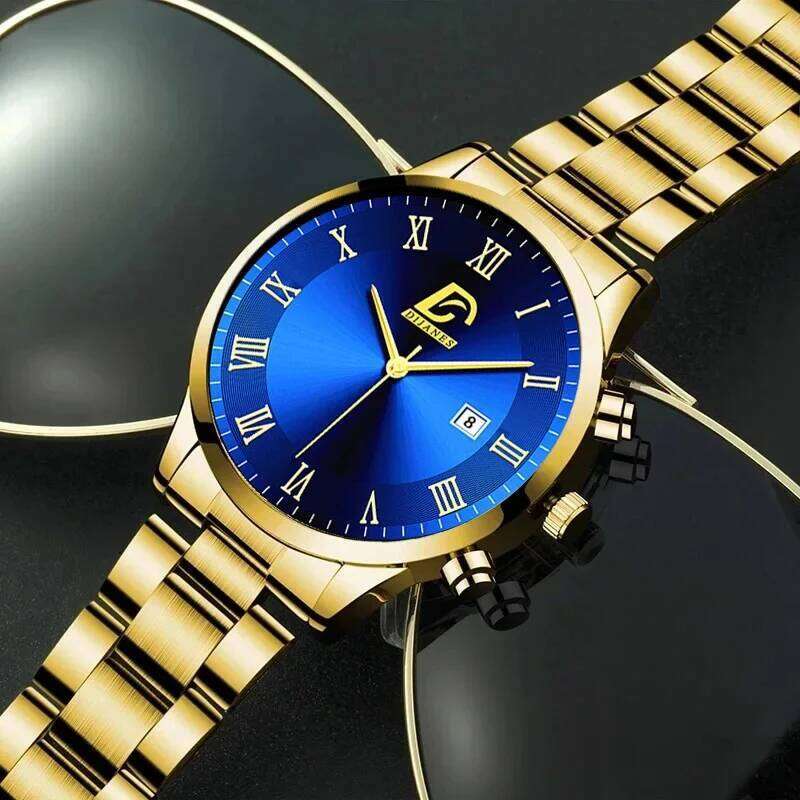 Fashion Mens Gold Stainless Steel Watches Luxury Minimalist Quartz Wrist Men Business Casual Calendar Watch Reloj Hombre