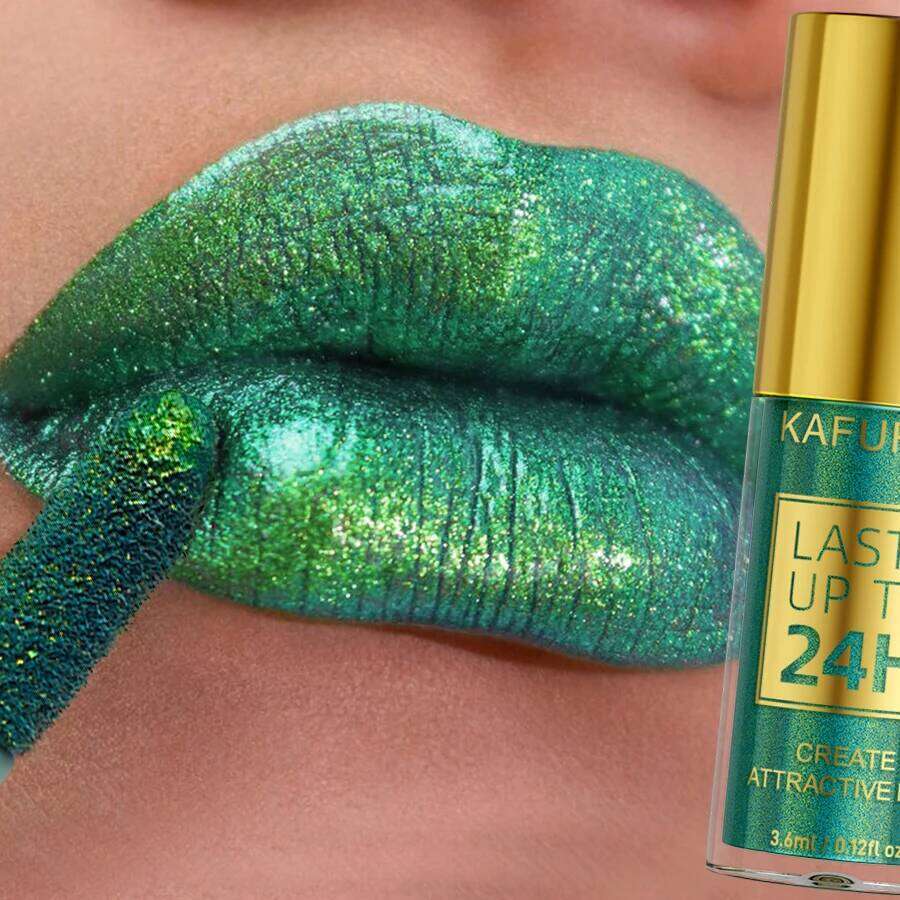 1pc Bold& Intense Glitter Shiny Metallic Glaze Pearlescent Tint, Waterproof Long Lasting Gloss Makeup Matte Lip Gift W260311
