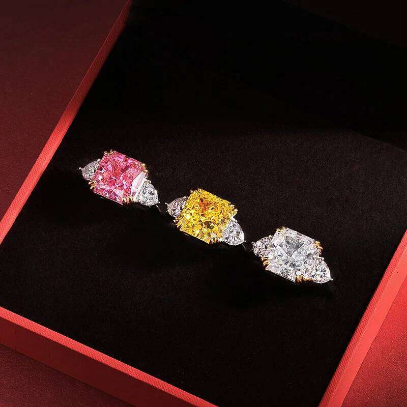 OEVAS 925 Sterling Silver Wedding Ring For Women Luxury 10*10MM Yellow Pink White Zircon Gemstone Rings Fine Jewelry Wholesale H260312