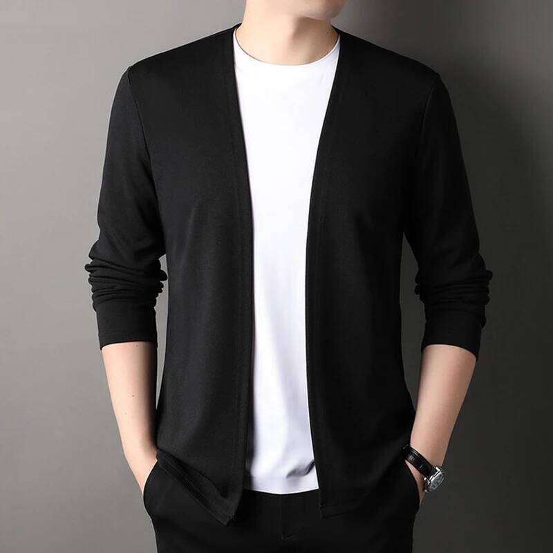 New Cardigan for Men, Thin Spring and Outerwear, Long Sleeve Casual Trendy Versatile Pure Color Slim Fit Autumn