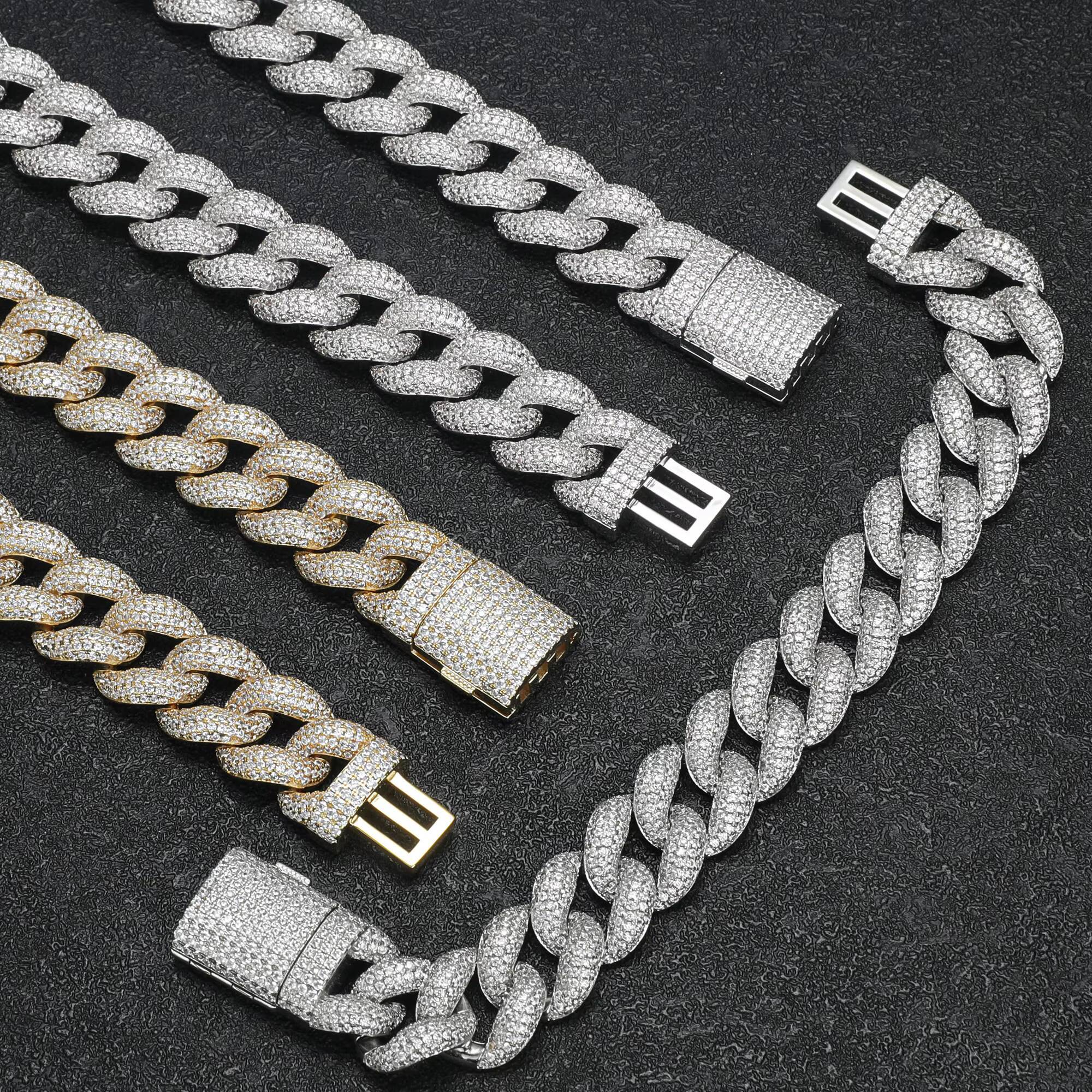 Diamond Chain 925 Mens Ladies Moissanite Cuban 15mm Sterling Silver Full Iced Out Moissanite Cuban Link Chain