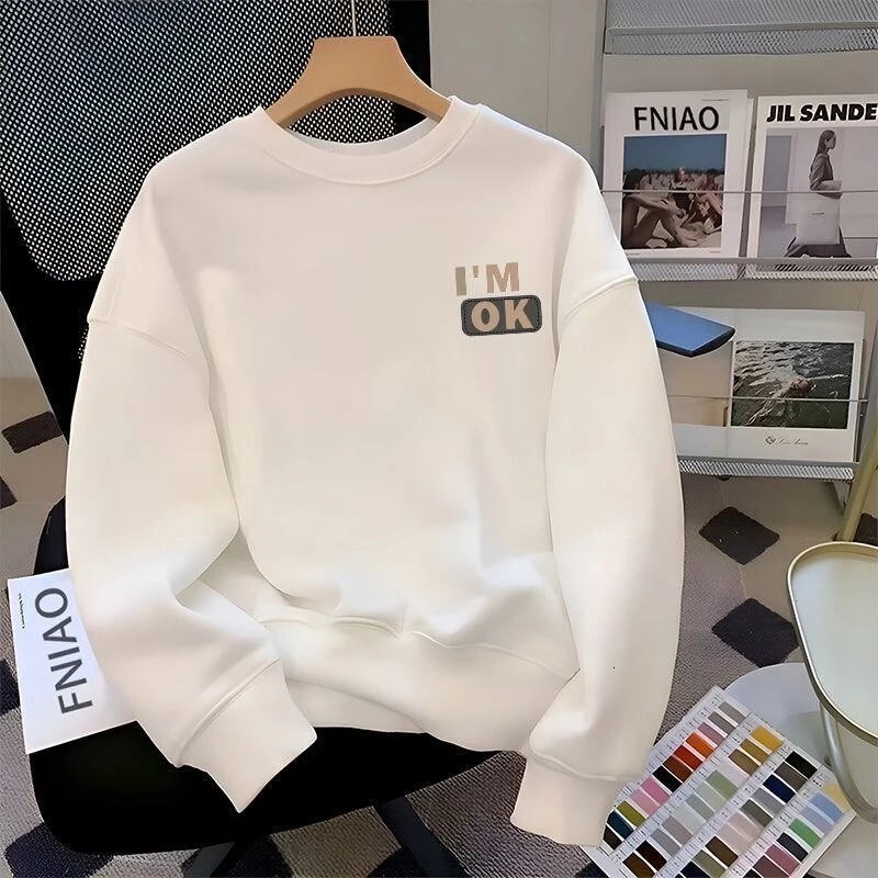Letter Print Trendy Swetshirt For Men Style Autumn Winter Fleece Pullover Hong Designer Hoodie Kong Style Loose Bse Shirt