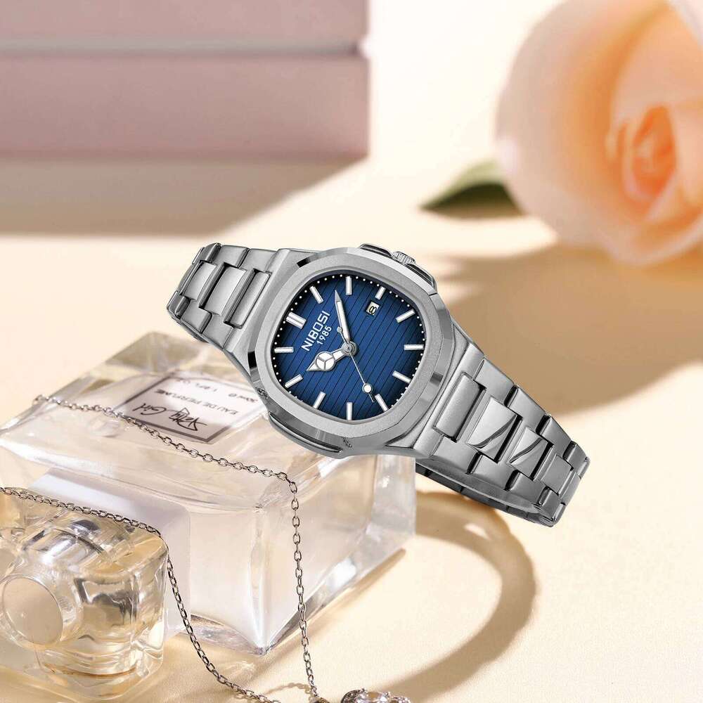 NIBOSI Luxury Square for Woman Waterproof Luminous Date Ladies Watch Stainless Steel Quartz Women's Watches Female Reloj
