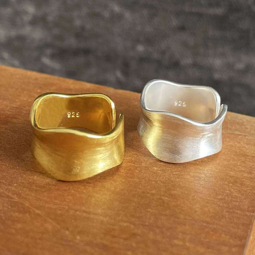925 Sterling Silver Women Fine Jewelry Finger Adjustable Open Simple Vintage Gold Ring For Party Birthday Gift H260312