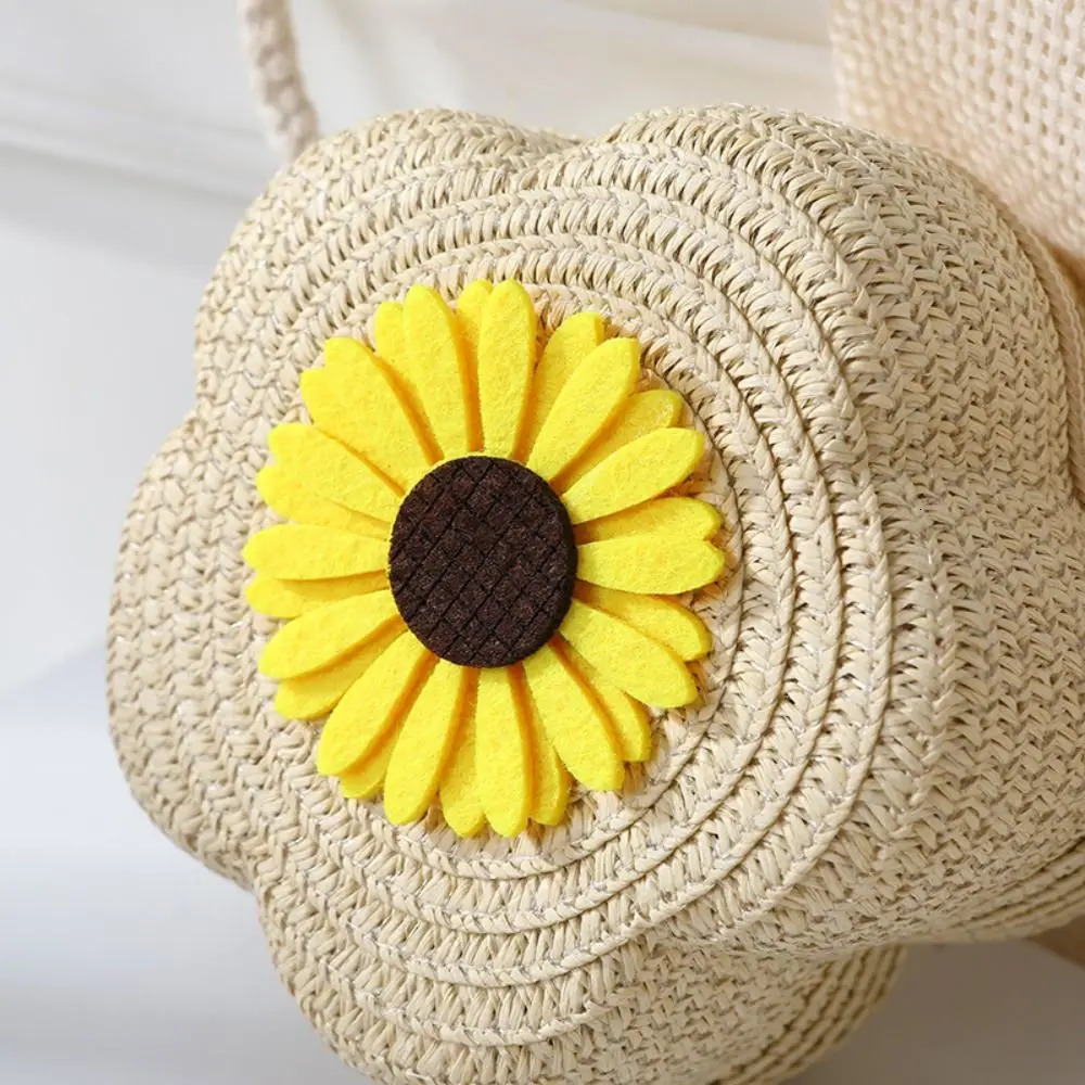 Durable Straw Crossbody Bag Flower Woven Shoulder Handbag Girls Kids 260311