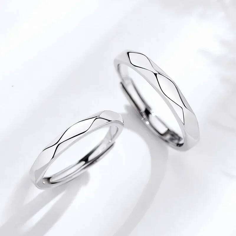 1Pair Simple Rhombus Rings for Women Men Black Sliver Couple Goth Luxury Opening Finger Ring Lover's Jewelry Gifts W260311