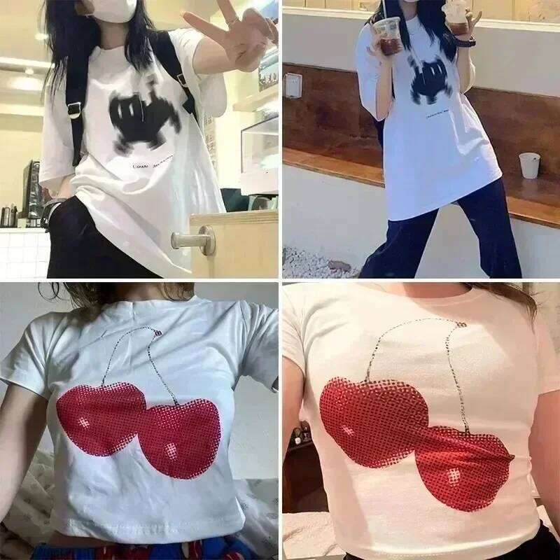 Bubu Dudu Female Manga Cartoon Print Pattern T-shirt Girl Comical and Cute Casual Round Neck Minimalist Clothes Z260312