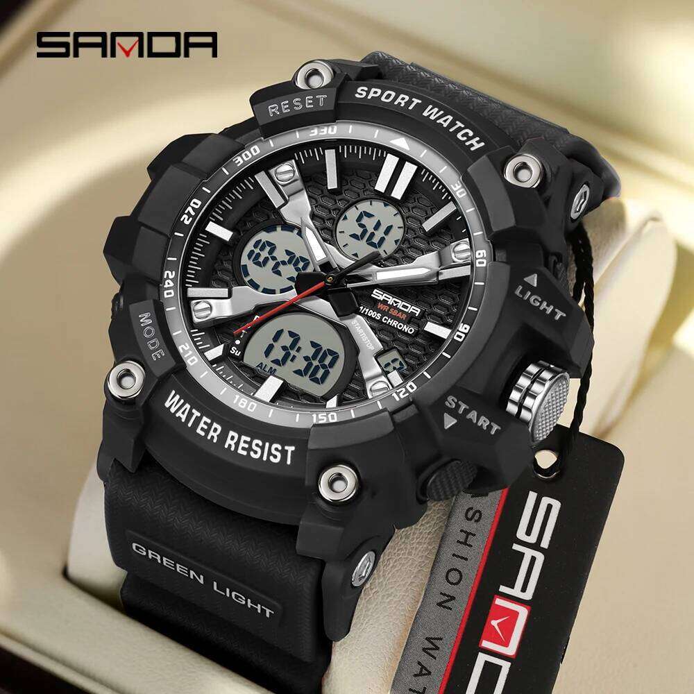 Sanda 3366 New Men's Electronic Waterproof Outdoor Sports Shockproof Calendar Students Luminous Digital Watches For Men
