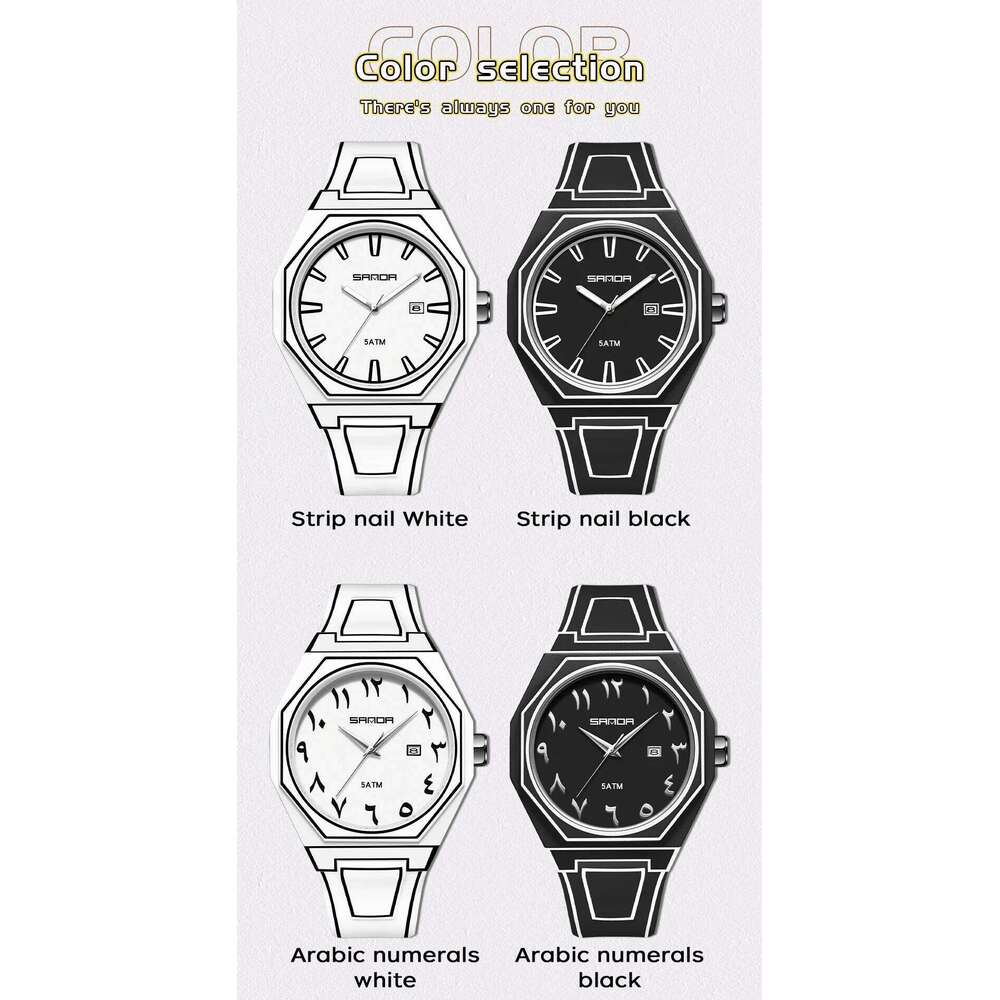 Fashion SANDA Brand's New 9090 With Creative Lines Waterproof Numbers Spiked Scales Student Quartz Watch