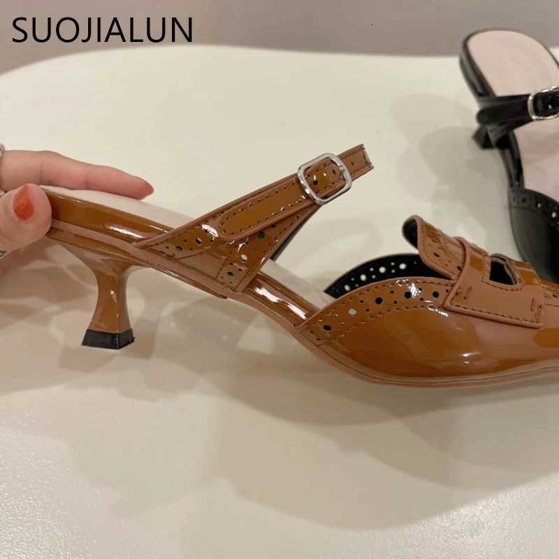 SUOJIALUN 2024 Spring New Women Slipper fashion Pointed Toe Slip On Mules Shoes Thin High Heel Outdoor Dress Sandal Pumps K260312