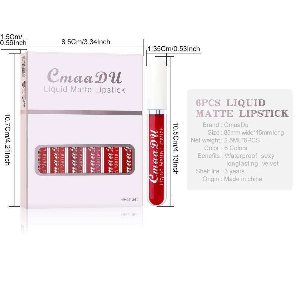 6 Pcs Matte Lipstick Lip Gloss Sets Long-Lasting Non-Fading Waterproof Non-stick Cup Exquisite Gift Everyday Holiday Universal W260311