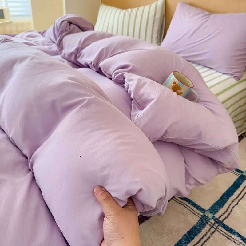Ins Minimally Purple Striped Bed Sheet Bedding 2025 Four Student Quilt Set Girl Heart Dormitory Three Piece H260312