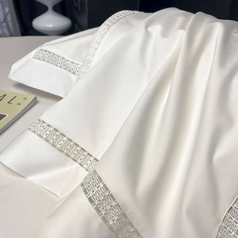 4Pcs 1000TC Egyptian Cotton White Hotel Style Bedding Set Hollow Wide Edge Duvet Cover Bed Fitted Sheet Pillowcases H260312