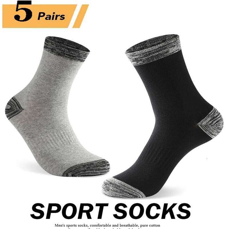 5 Pairs/Lot Men Autumn Winter High Quality Casual Running Black Sports Hiking Male Long Socks Comfortable Size 38-44 Z260312