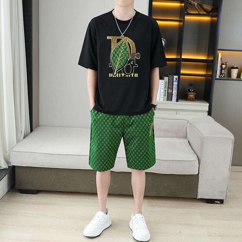 Men's New Summer Casual Sports Short-Sleeve T-Shirt Set, Trendy And Stylish Two-Piece Shorts Fashion Men's Clothing Asia Size