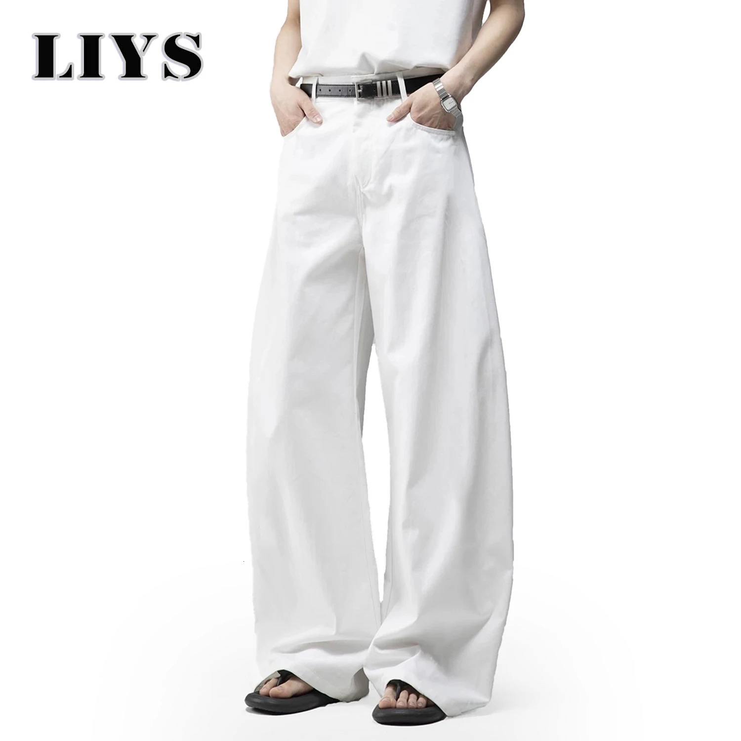 Mens White Baggy Machete Wide-Leg Jeans Daily Casual Denim Pants Solid Business Ladies Balloon Pants High Street Mens Clothes 260310