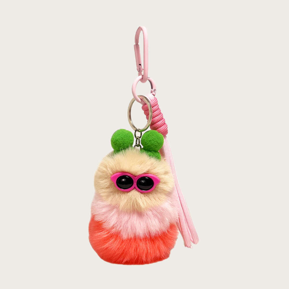 Cute Dopamine Caterpillar Keychain Cartoon Plush Toy Glasses Worm Bag Pendant Car Decoration