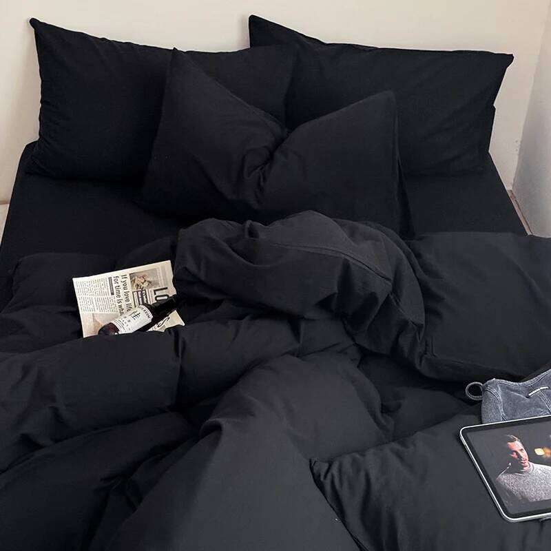 Bonenjoy 100% Cotton Bedding Plain Color Bedsheet Single/Queen/King Size Bedclothes Skin-friendly Bed Linen Set H260312