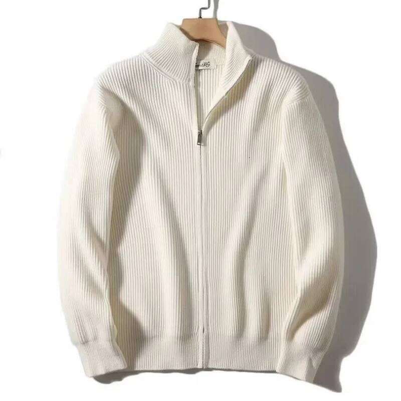 Autumn and winter versatile solid color zipper cardigan knitted popular slim fit sweater jacket men's stand up col