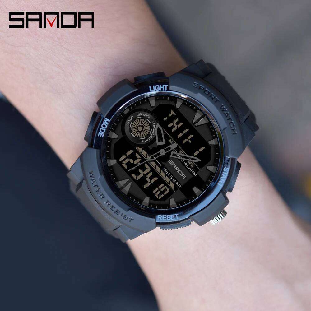 SANDA 6002 New design Large Men Watches Digital Sport Watch Luminous 5BAR Waterproof Male Quartz Dual Display relogio masculino