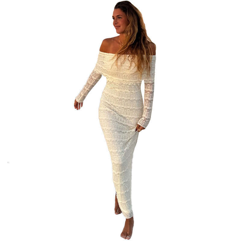 European and American 2026 autumn new fashion elegant socialite style off-shoulder lace dress for women