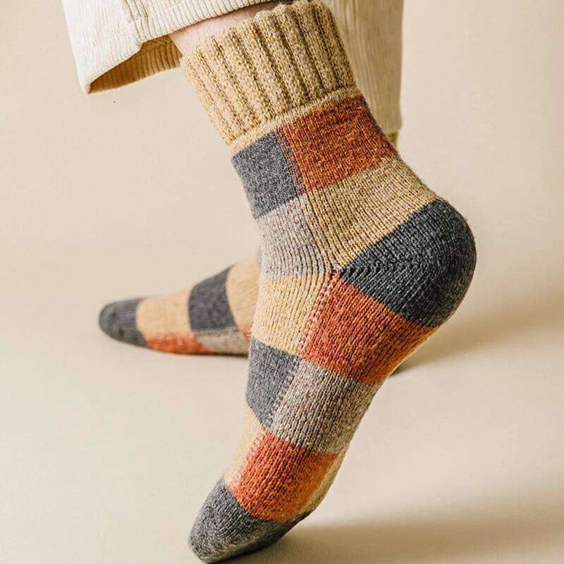 5pairs Winter Men's Thermal Thick Wool Socks Warm Colorblock Soft Comfortable Plush Snow Floor Sock High Quality Z260312
