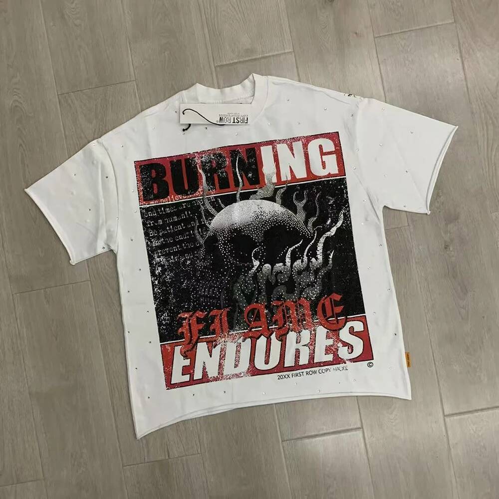 Streetwear Vintage Washed Diamond Cropped Tee for Men Crew Neck Short Sleeve Loose Cotton Rhineston Tshirts Oversized ddmythur