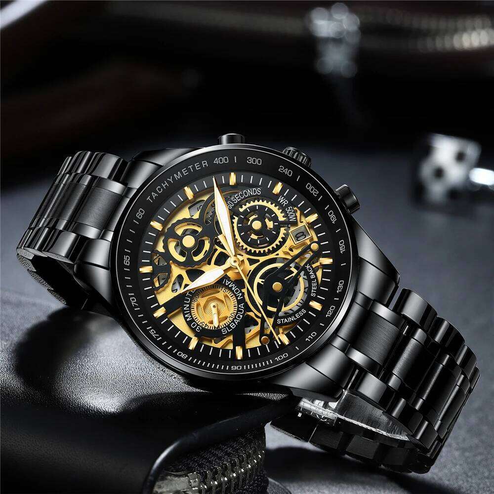 NIBOSI Skeleton Top Brand Luxury Waterproof Quartz Watches Business Chronograph Wrist Watch Men Relogio Masculino