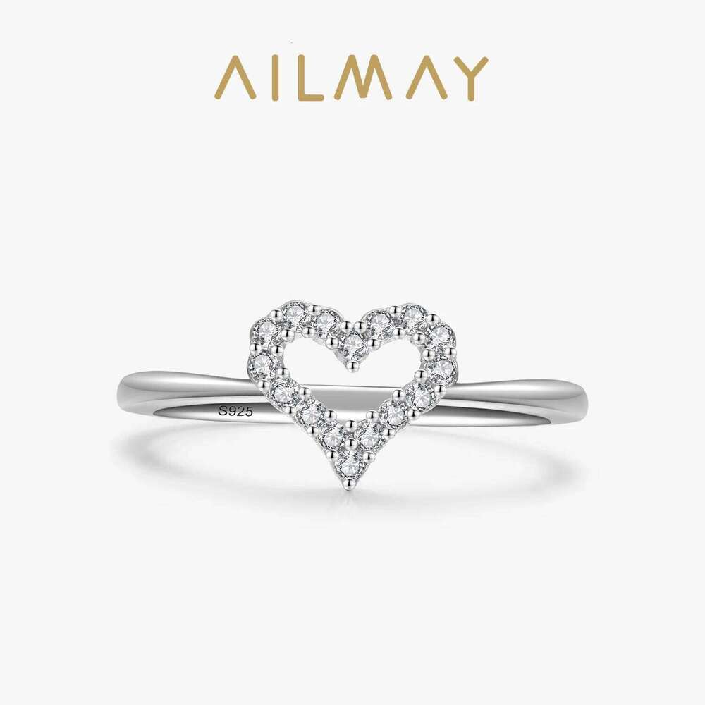 Ailmay Fine Romantic Hollowed Heart 925 Sterling Silver Clear Zircon Finger Ring For Women Wedding Engagement Statement Jewelry H260312