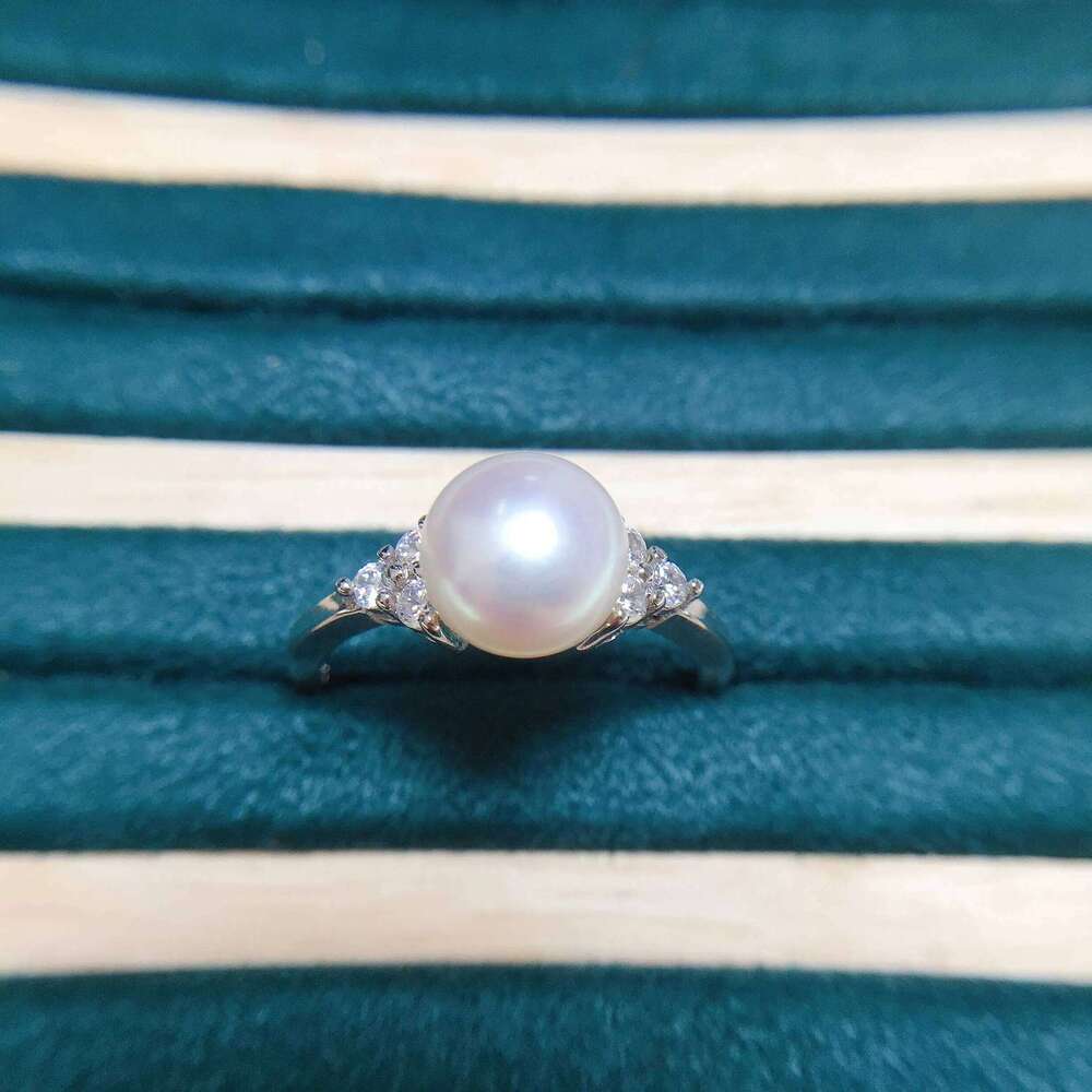 ZHBORUINI 2024 Simple Real Natural Pearl Gold Color Women Jewelry Silver Clear Zircon Diamond Ring Gift H260312
