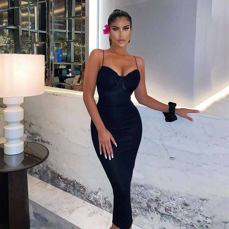 2023 Backless Solid Sleeveless Revealing Midi Strips Dress Spring Bodycon Sexy Streetwear Party Club Outfits Y2K C260312