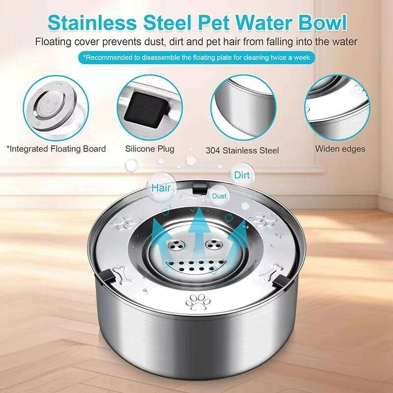 Big Capacity Stainless Steel Floating Bowl, No Spill Anti-Splash Dispenser, Non-Slip Dog Cat Pet Water Feeder Bowl 26Y0312