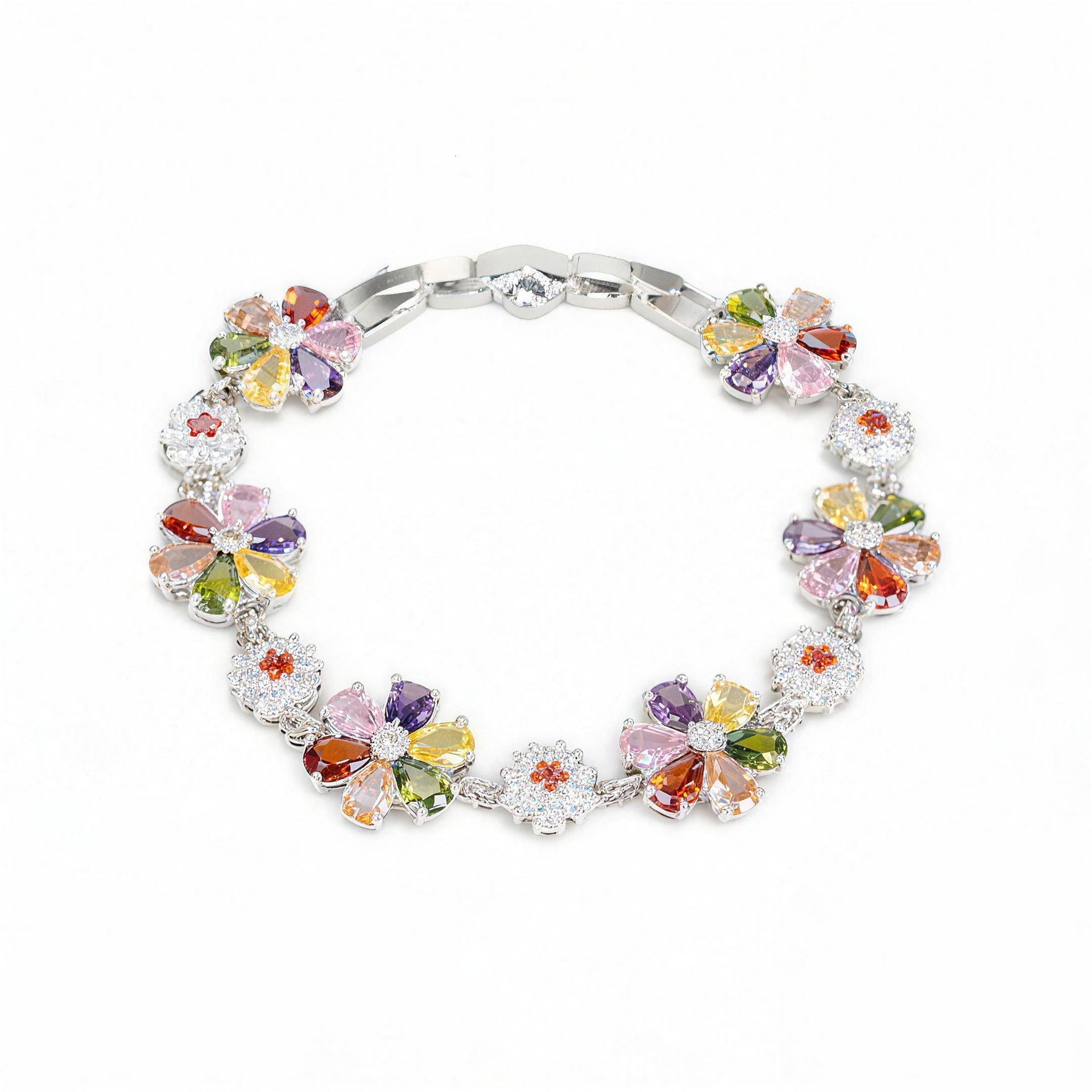 Bracelet Full Diamond Colorful Floral Zircon Bracelet Multi-Color Gemstone Bracelet Micro-Inlaid Light Luxury Flower-Shaped Fashion Women's Brace