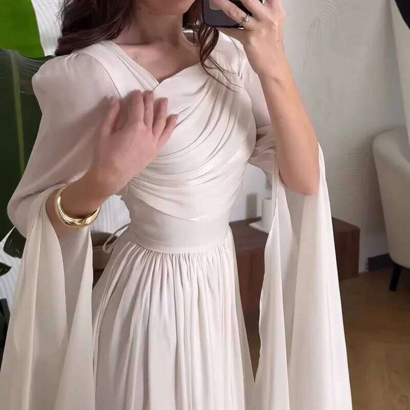 Elegant Slant Shoulder Draped Gowns Casual Split Sleeve Solid Party Women Fashion Hight Waist Slim Long Dress C260312
