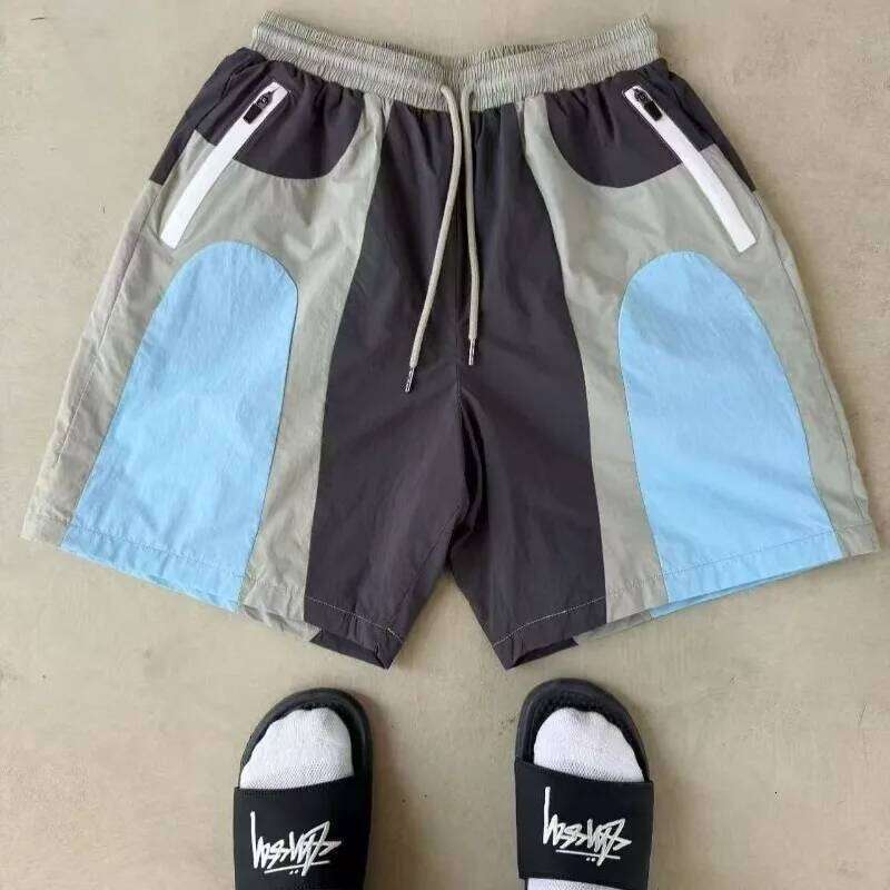 American Retro Patchwork Lightweight Sports For Men Casual Loose Basketball Shorts Unisex Quick Drying Beach Short Pants