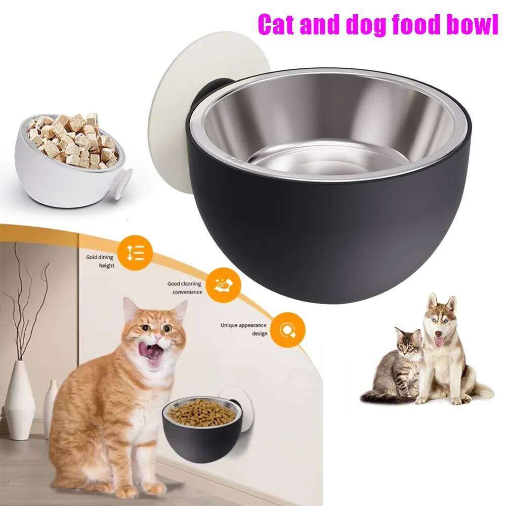 1 Pcs Wall Mount Stainless Steel Dog Bowls Anti Spill Pet Food Dishes Elevated Cat Bowl Dishwasher Safe Rustproof 26Y0312