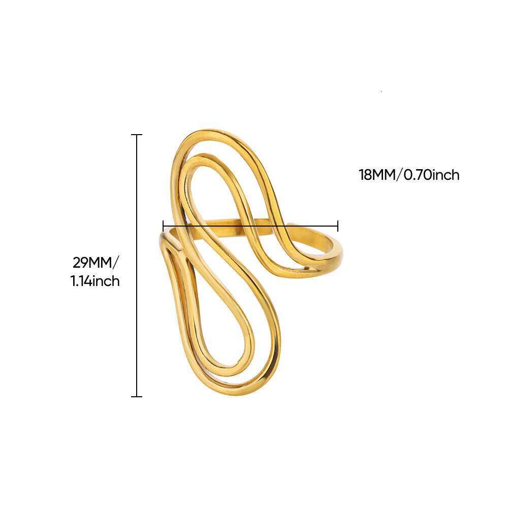 Stainless Steel Hollow Twisted Line Rings For Women Gold Color Opening Couple Ring Aesthetic Wedding Christmas Jewelry Gift H260312