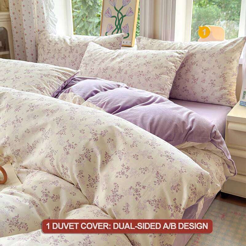 Premium Bedding Set :1 Duvet Cover Cotton A-Side,Flannel B-Side + 2 Pillowcases, Super Soft Breathable H260312